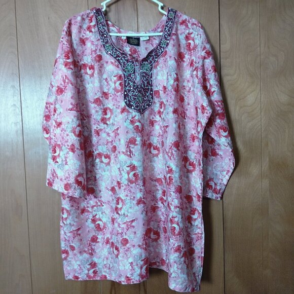 Jodha Women's XXL (50 Full) Floral Embroidered Beaded Blouse Lightweight - Picture 1 of 6